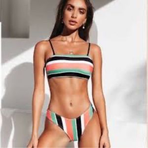 Cupshe Colorful Striped Bandeau High Leg Bikini Set Size Medium